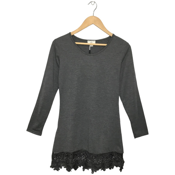 Matchstick Dresses & Skirts - New Match Stick Lace Bottom Long Sleeve Holiday Mini Dress Charcoal Gray XS
